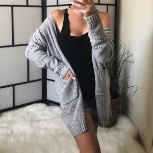 Gray Chenille Detailed Pocket Cardigan